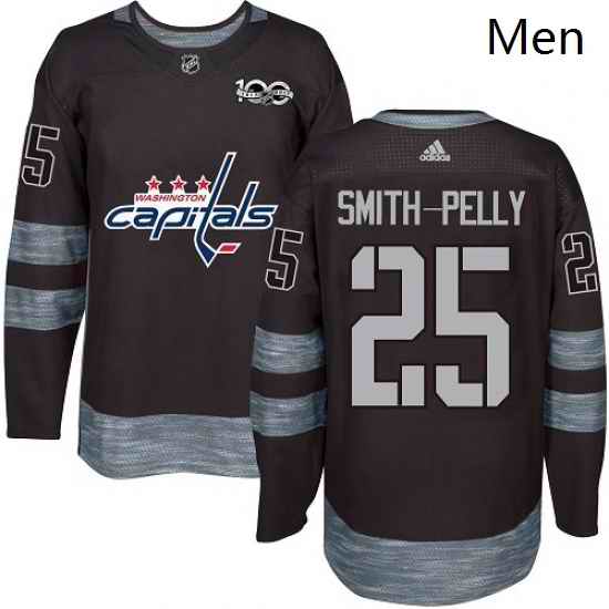 Mens Adidas Washington Capitals 25 Devante Smith Pelly Premier Black 1917 2017 100th Anniversary NHL Jersey